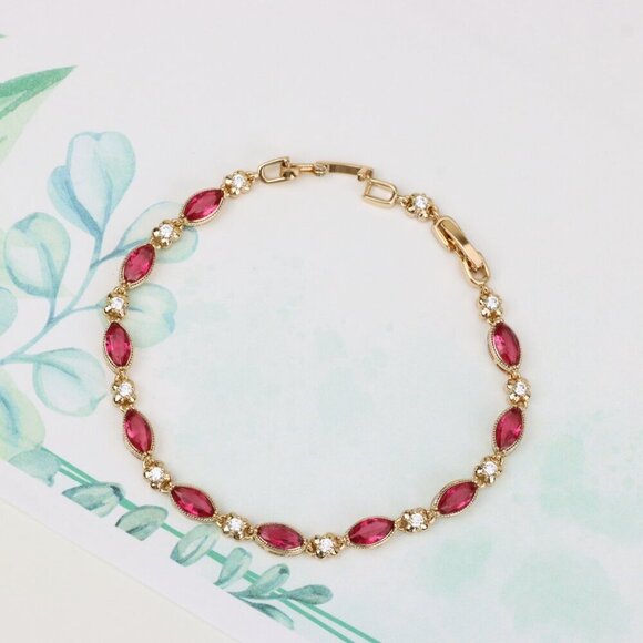 "Elegant Rose Gold Bracelet with Red Marquise & CZ Stone Accents, XPBL0779 - Picture 6 of 12